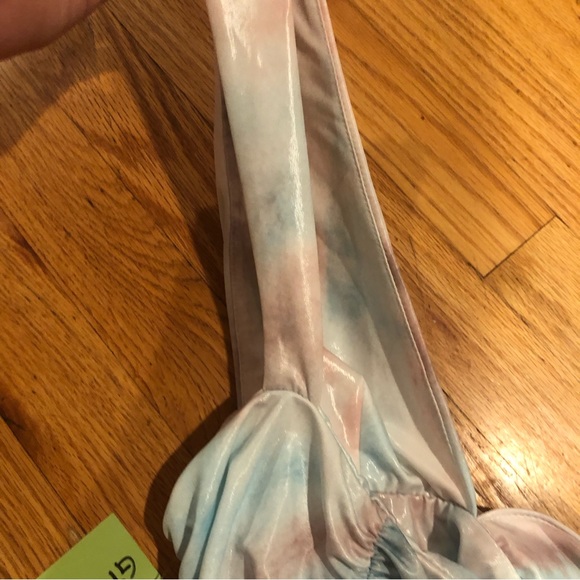 2 For $30 NWT Pastel Tie Dye Wet Look Ruched Iridescent Plunging Bodysuit - Picture 8 of 14